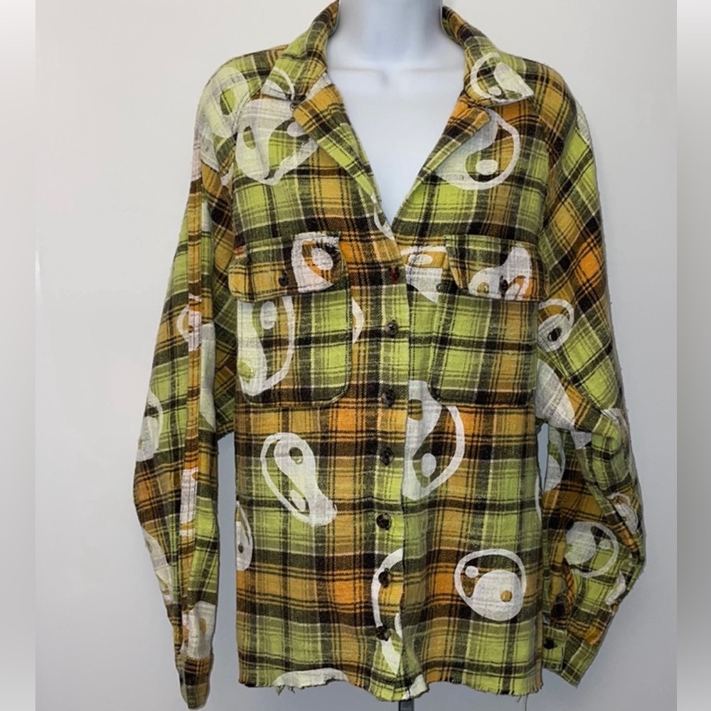 NWT BDG Yin Yang green yellow flannel shirt XS